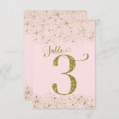 Blush Roze Gouden Glitter Tafelkaartjes Nummer 3 Kaart (Voorkant / Achterkant)