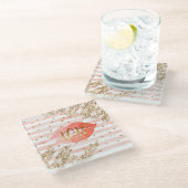 Blush roze gouden harten XOXO glitter lippen Glazen Onderzetter (Schuin)