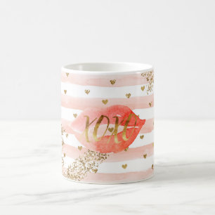 Blush roze gouden harten XOXO glitter lippen Koffiemok