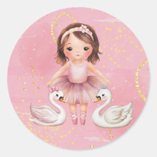 Blush Roze Gouden Inkt Ballerina 00e Verjaardagsfe Ronde Sticker