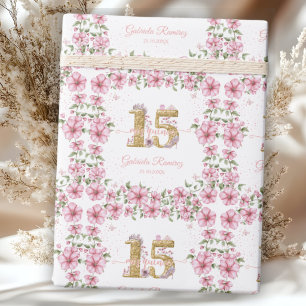 Blush Roze Gouden Mis Quince Quinceañera Cadeaupapier