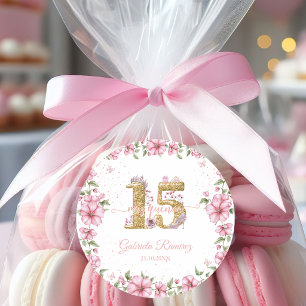 Blush Roze Gouden Mis Quince Quinceañera  Ronde Sticker
