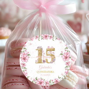 Blush Roze Gouden Mis Quince Quinceañera  Ronde Sticker