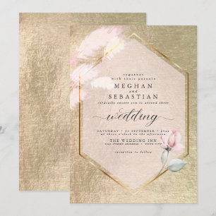 Blush Roze Gouden Pampas Gras Bloem Kaart
