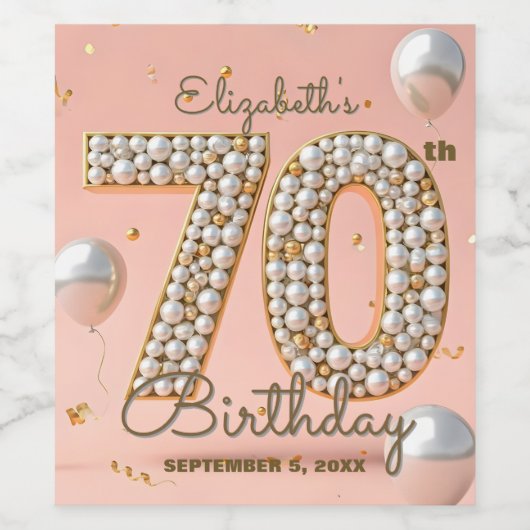 Blush roze gouden parel mozaïek 70e verjaardag wijn etiket (Enkel label)
