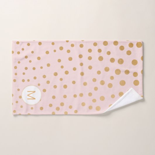 Blush Roze gouden stip monogram badkamer Bad Handdoek (Handdoek)