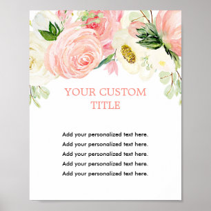 Blush roze goudflorale grijze maataanduiding poster