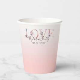 Blush roze gradiënt Elegant Floral Love Wedding Papieren Bekers