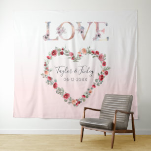 Blush roze gradiënt Selfie Love Backdrop Weddensch Wandkleed