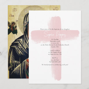Blush Roze Grieks Orthodoxe doopsel meisje doop Kaart
