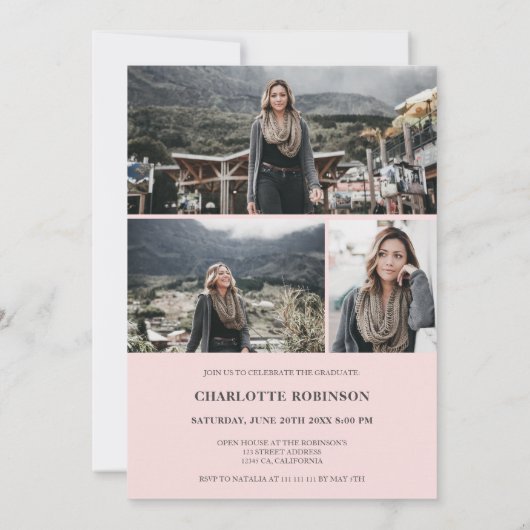 Blush roze grijs afstuderen script foto afstuderen kaart (Achterkant)