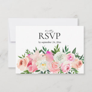 Blush Roze & Grijs Bloemen met Maaltijd Bruiloft RSVP Kaartje
