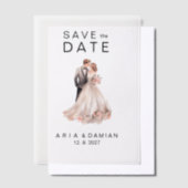 Blush roze grijs bloemenpaar foto Save the Date Vellum Uitnodigingen (Offset)