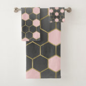 Blush Roze grijs & Gold Hexagon Modern Glam Bad Handdoek (Insitu)
