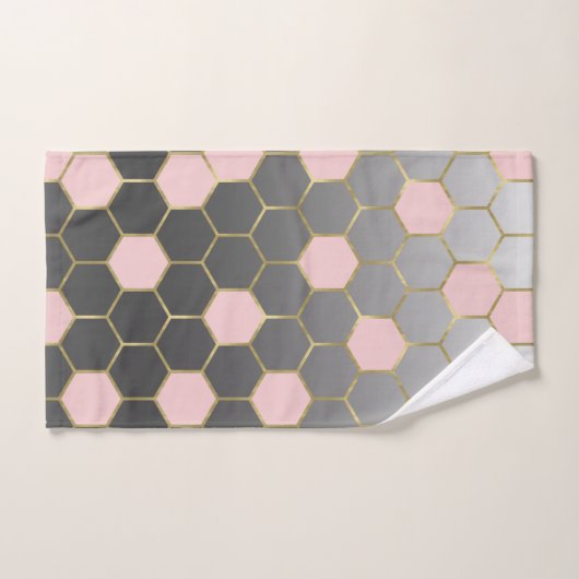 Blush Roze grijs & Gold Hexagon Modern Glam Bad Handdoek (Handdoek)