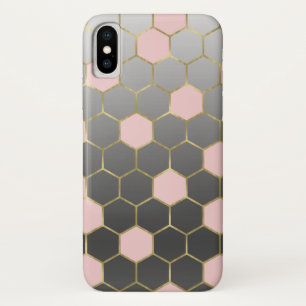 Blush Roze Grijs & Goud Zeshoek Modern Glam iPhone X Hoesje