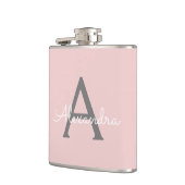 Blush roze grijze meisjesmonogram Naam Modern Heupfles (Links)