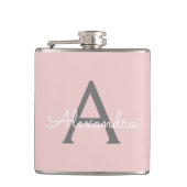 Blush roze grijze meisjesmonogram Naam Modern Heupfles (Voorkant)