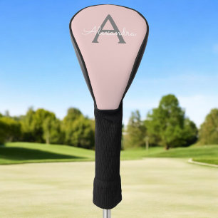 Blush roze grijze moderne meisjesmonogram golfheadcover