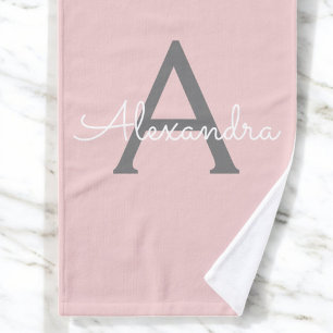 Blush roze grijze moderne meisjesmonogram handdoek
