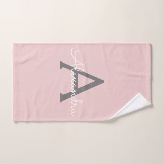 Blush roze grijze moderne meisjesmonogram handdoek (Handdoek)