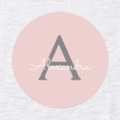 Blush roze grijze moderne meisjesmonogram labels (Design 1)