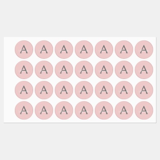Blush roze grijze moderne meisjesmonogram labels (Vel)