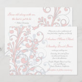 Blush roze, grijze & White Wedding Invitation Kaart (Voorkant / Achterkant)