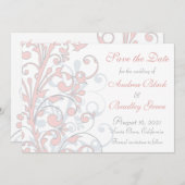 Blush roze, grijze, witte bruiloft sparen de datum save the date (Voorkant / Achterkant)