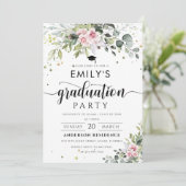 Blush Roze Groen Afstudeerfeest Uitnodiging (Staand voorkant)