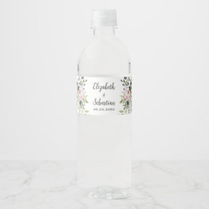 Blush Roze Groen Bruiloft Water Fles Labels Waterfles Etiket