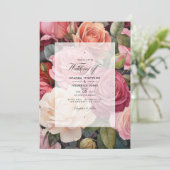 Blush Roze, groen en kaneel Roos bruiloft Kaart (Staand voorkant)