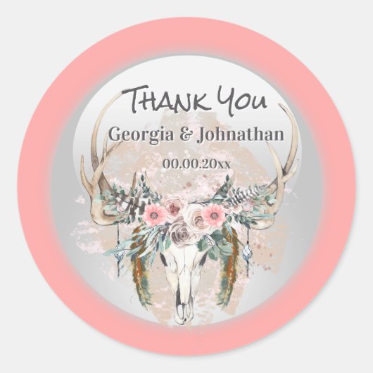 Blush roze groene gewei roos boho bedankt ronde sticker (Voorkant)