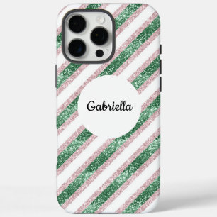 Blush roze groene glitter strepen iPhone 16 pro max hoesje
