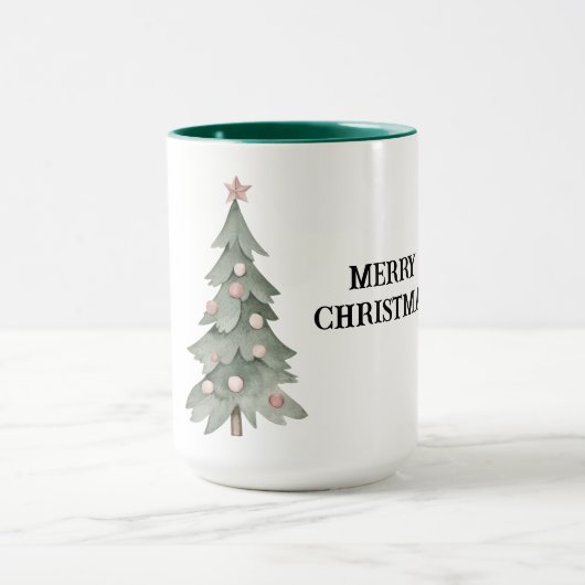 Blush roze groene kerstboom met ster mok (Midden)