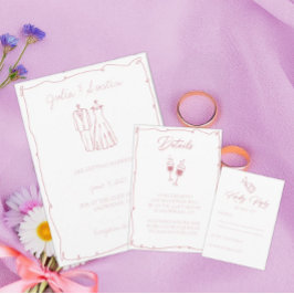 Blush Roze Hand getrokken bruid en bruidegom bruil Kaart