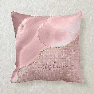 Blush roze handdruk sparkle Glam monogram Kussen