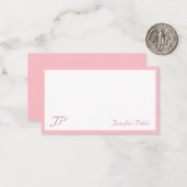 Blush Roze handgeschreven tekstmonogram grafische Notitiekaartje (Voorkant / Achterkant in situ)