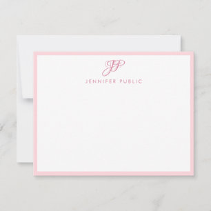 Blush roze handschrift script legant monogram notitiekaartje