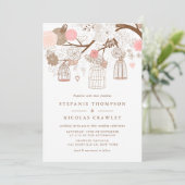 Blush roze hangende vogelkooien bruiloft kaart (Staand voorkant)