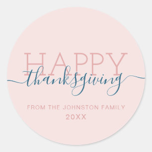 Blush roze Happy Thanksgiving Ronde Sticker