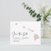 Blush Roze Hawaii Map Modern Script Save the Date Aankondigingskaart (Staand voorkant)