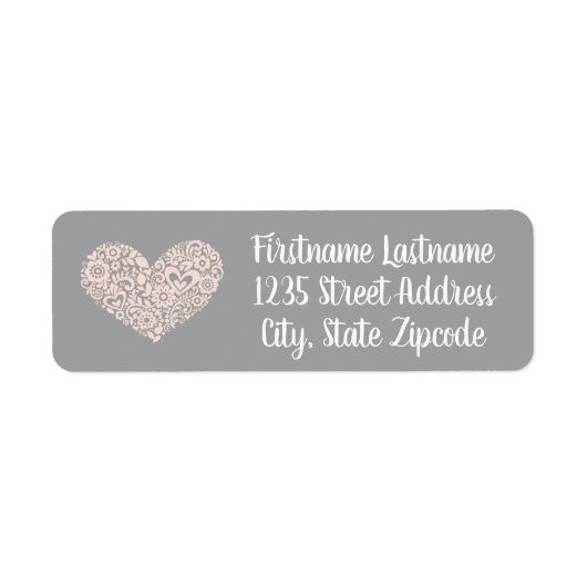 Blush Roze Heart Gray Weddenschap Retouradres Etiket (Voorkant)