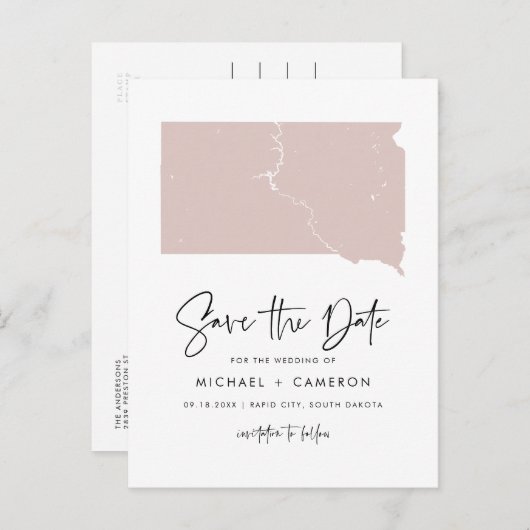 Blush Roze het Manuscript van de Kaart Zuid Dakota (Voorkant / Achterkant)