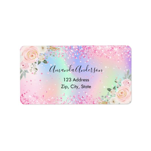 Blush roze holografisch retouradres etiket (Voorkant)