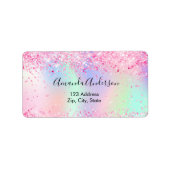 Blush roze holografische glitter return address etiket (Voorkant)