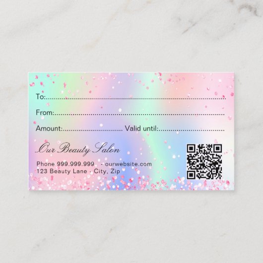 Blush roze holografische QR-code gift certificaat (Achterkant)