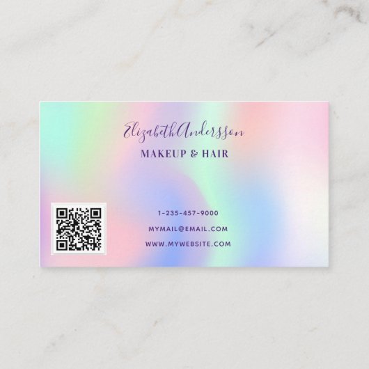 Blush roze holografische sparkles paarse qr-code klantenkaartje (Achterkant)