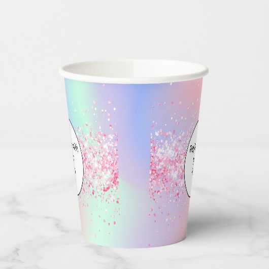 Blush roze holografische zakelijke logo papieren bekers (Links)