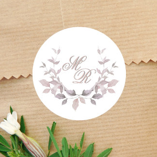 Blush Roze Huwelijk Monogram Custom Ronde Sticker